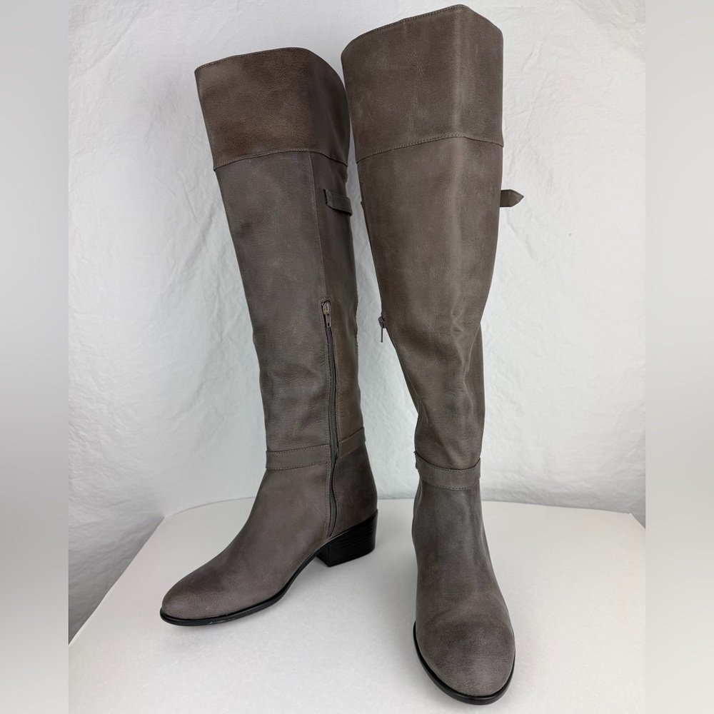 Aerosoles-A2-Gray-Above The Knee Boots-US 9.5-Mysterious-Side Zip-Buckle Accent
